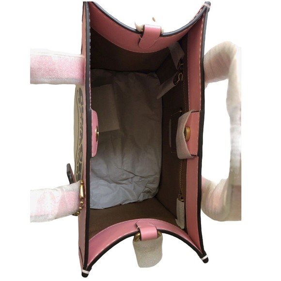 Coach Field 22 Logo ColorBlock Natural Canvas Tote Crossbody Bag Pink New - Picture 6 of 10